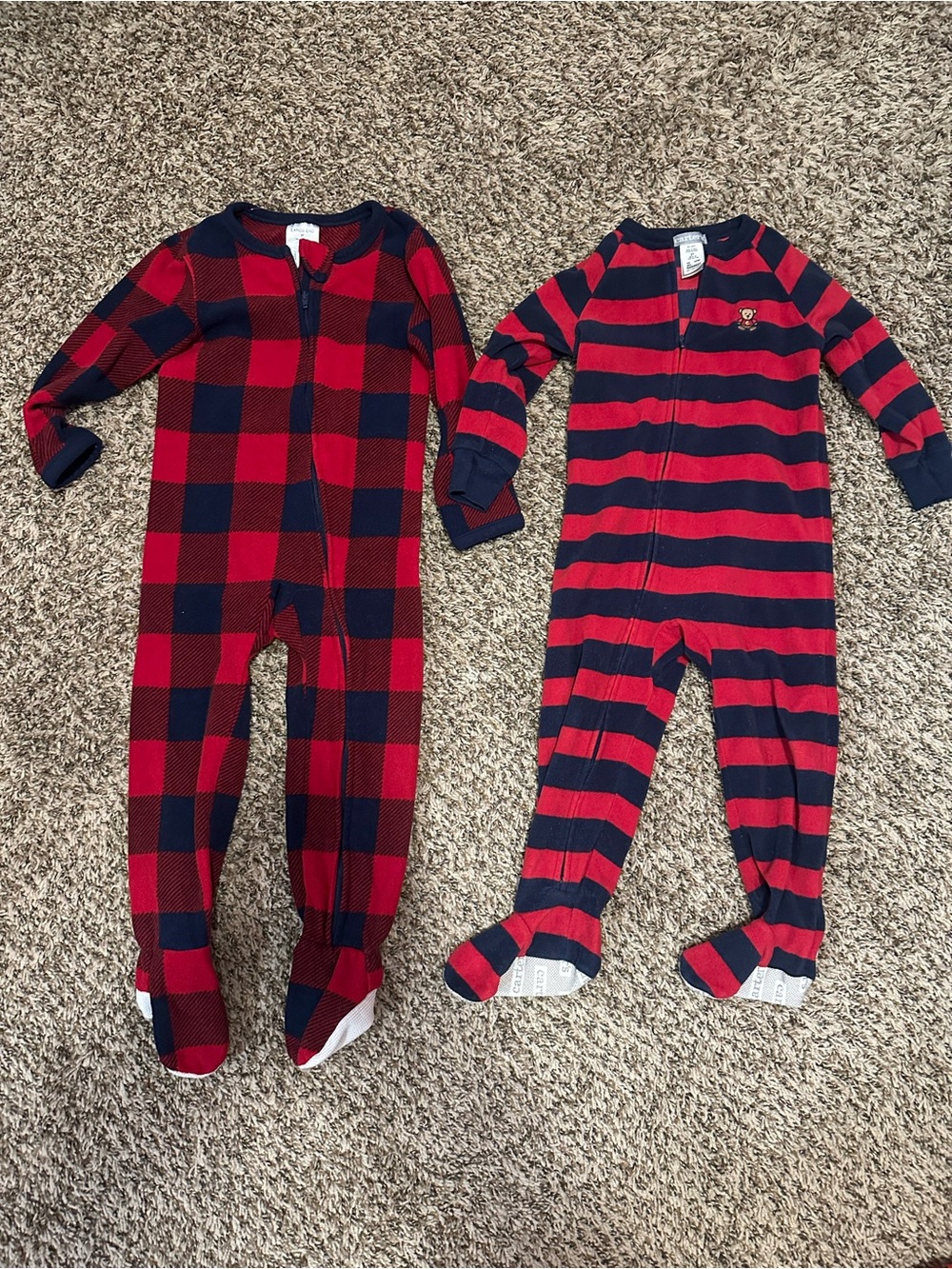 Kids Red & Navy Footed One-Piece Pajamas